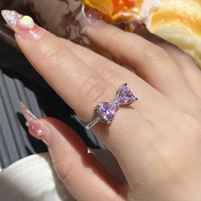 Picture of Korean Fashion Super Fairy Shiny Zircon Crystal Pink Rings for Women Girls