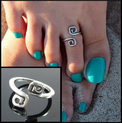 Picture of Silver Colored Adjustable Toes Ring with Spirals/Swirls Decorations - Silver