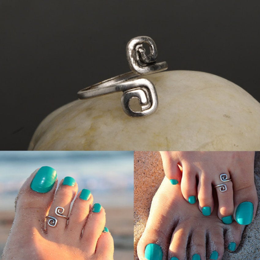Picture of Beach Fashion Show Retro Style Luck 8 Words Toe Ring Foot Ring - Silver