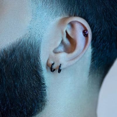 Picture of Stainless Steel Round Earrings Men cute beautiful Kopp- 1Pair - Black