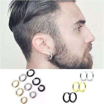 Picture of 1 Pair Hoop Earring Set Punk Titanium Steel Non-Piercing Clip Ear Stud Earrings
