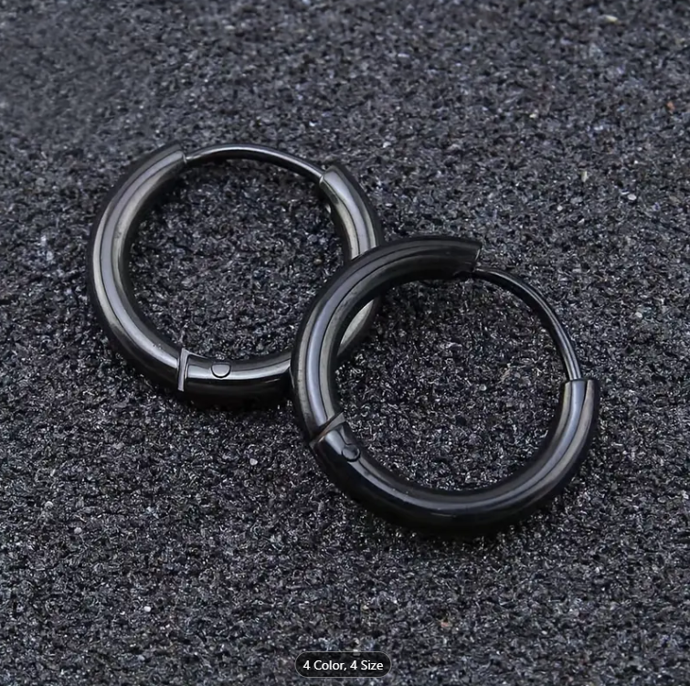 Picture of Men Stainless Steel Earrings, Non-Piercing Cross Dangle Hoop Earrings - Black