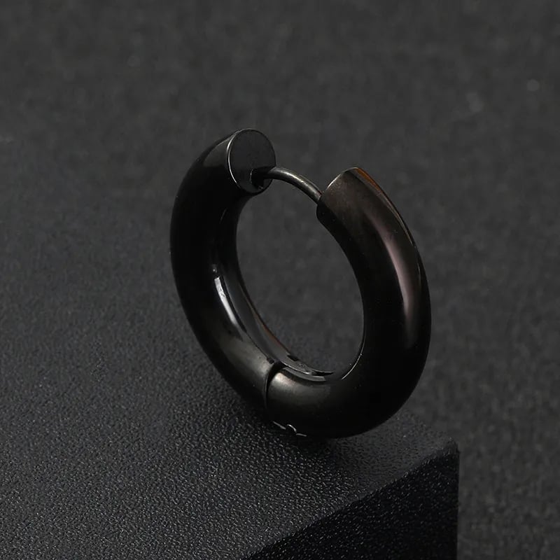 Picture of Men Stainless Steel Earrings, Non-Piercing Cross Dangle Hoop Earrings - Black