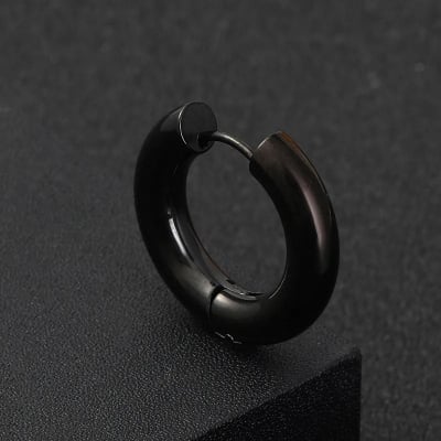 Picture of Men Stainless Steel Earrings, Non-Piercing Cross Dangle Hoop Earrings - Black