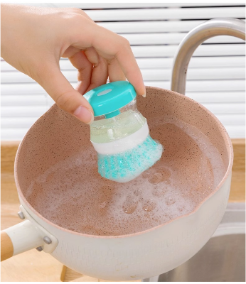 Picture of Dishwashing Liquid Soap Dispenser - Plastic Pot Dish Cleaning Brushes
