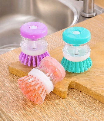 Picture of Kitchen Plastic Scrubber Liquid Soap Dispensing Cleaner Palm