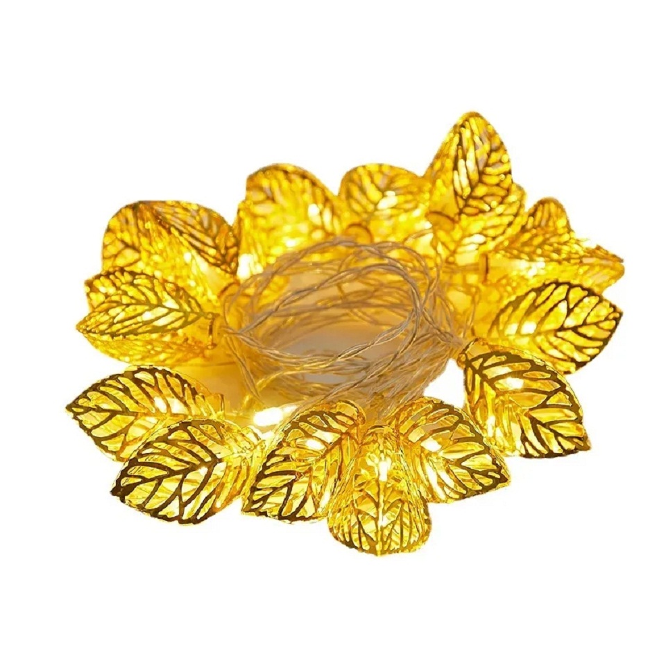 Picture of Metal Fairy light 3d leaf shape golden color current driven pieces set-Gold