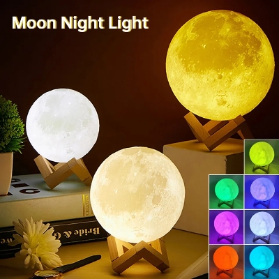Picture of 3D printed Galaxy Lamp and Moon Lamp for room lighting-Multicolor