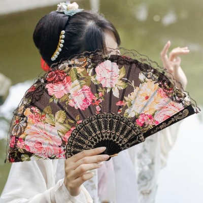 Picture of Plastic Floral Folding Hand Fan - Multicolor