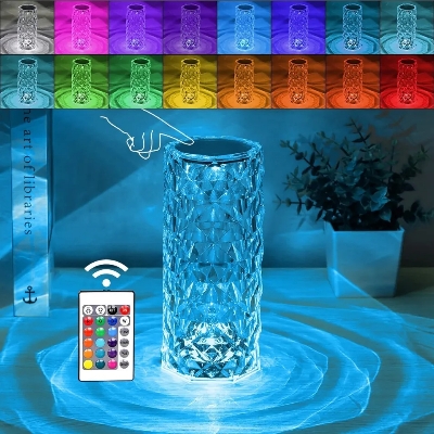 Picture of Crystal Table Lamp RGB Color Changing Night Light Remote Romantic LED Rose Diamond Touch Lamps for Living Room Housewarming Gift-Multicolor