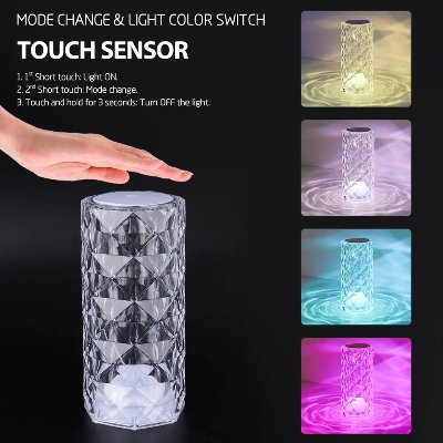 Picture of Crystal Table Lamp RGB Color Changing Night Light Remote Romantic LED Rose Diamond Touch Lamps for Living Room Housewarming Gift-Multicolor