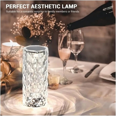 Picture of Crystal Table Lamp RGB Color Changing Night Light Remote Romantic LED Rose Diamond Touch Lamps for Living Room Housewarming Gift-Multicolor