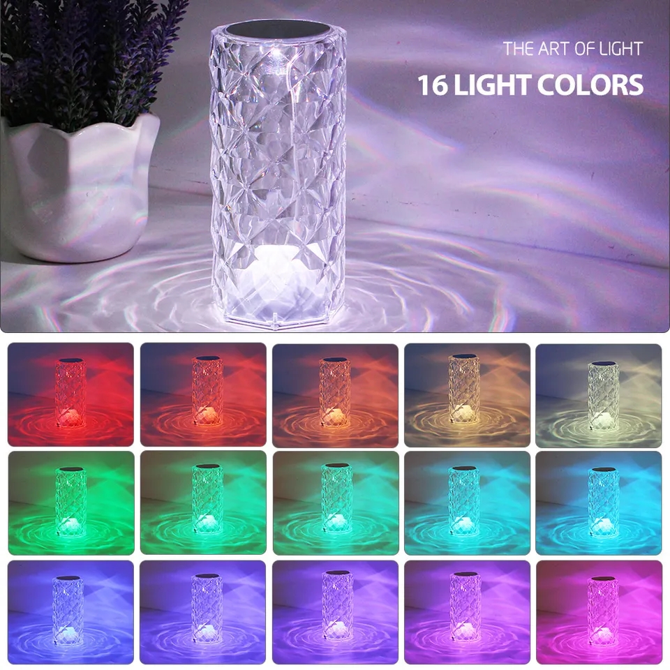 Picture of Crystal Table Lamp RGB Color Changing Night Light Remote Romantic LED Rose Diamond Touch Lamps for Living Room Housewarming Gift-Multicolor