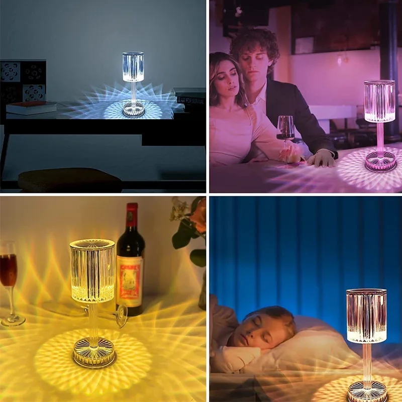 Picture of Crystal Table Lamp Gatsby Crystal Lamp 16 Color Changing Rechargeable Night Light For Bar Dinner Bedroom Room Decor-Multicolor