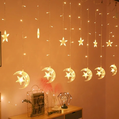 Picture of Ramadan Decoration 2024 Star Moon Curtain Garland String Light Aid EID Mubarak for Home Arabic Islam Muslim Event Party Supplies-Gold
