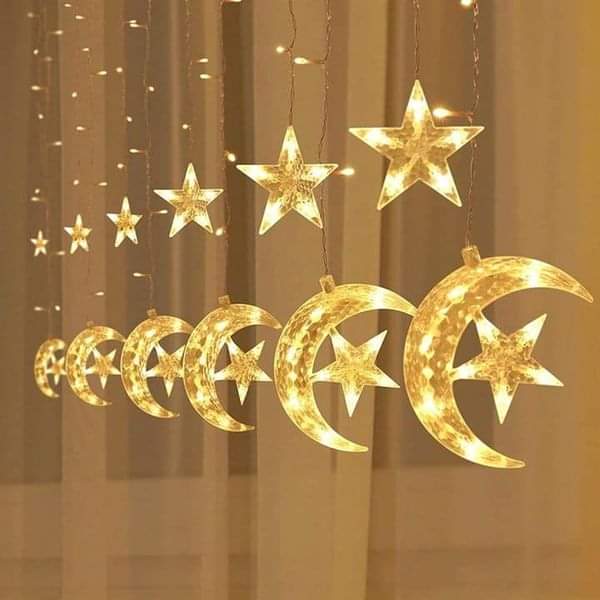 Picture of Ramadan Decoration 2024 Star Moon Curtain Garland String Light Aid EID Mubarak for Home Arabic Islam Muslim Event Party Supplies-Gold