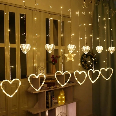 Picture of Heart Shaped Fairy Lights Indoor Curtain String Lights Bedside Decorative Lamp For Valentine's Day Wedding Home-Gold