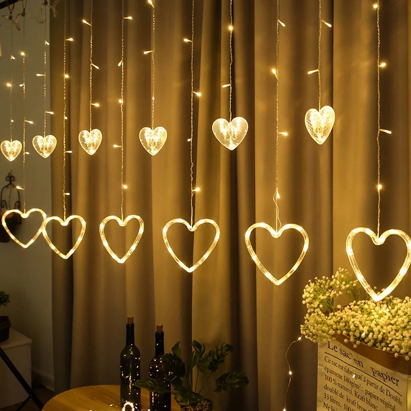 Picture of Heart Shaped Fairy Lights Indoor Curtain String Lights Bedside Decorative Lamp For Valentine's Day Wedding Home-Gold