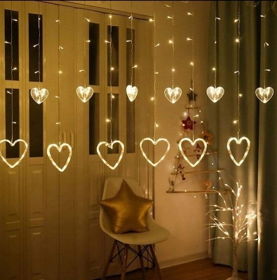 Picture of Heart Shaped Fairy Lights Indoor Curtain String Lights Bedside Decorative Lamp For Valentine's Day Wedding Home-Gold