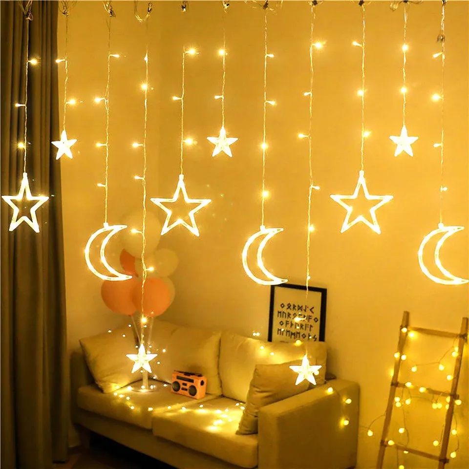 Picture of Moon Star Led Curtain Garland String Light-Gold