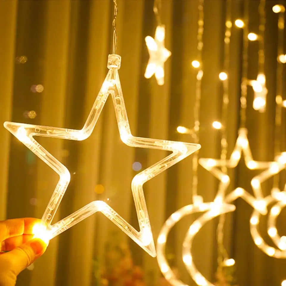 Picture of Moon Star Led Curtain Garland String Light-Gold