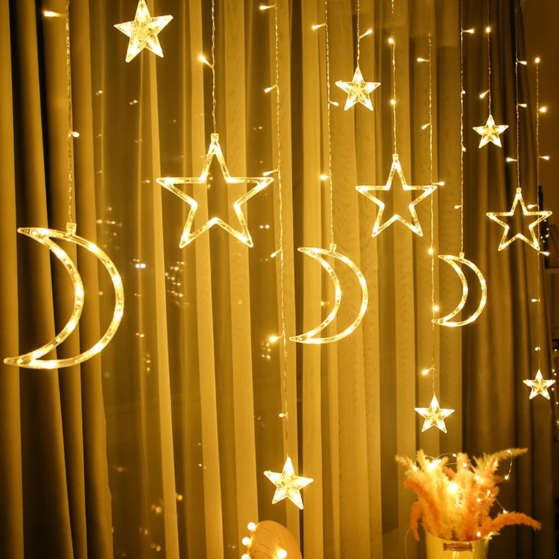 Picture of Moon Star Led Curtain Garland String Light-Gold