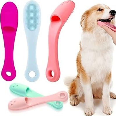 Picture of Pet Finger Brush Easy-to-use Pet Dental Care Tool Long Handle Silicone Brush for Dogs Cats Soft Toothbrush