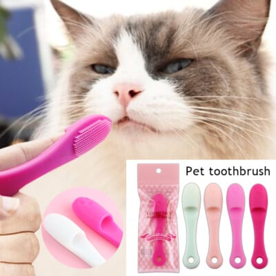 Picture of Pet Finger Brush Easy-to-use Pet Dental Care Tool Long Handle Silicone Brush for Dogs Cats Soft Toothbrush