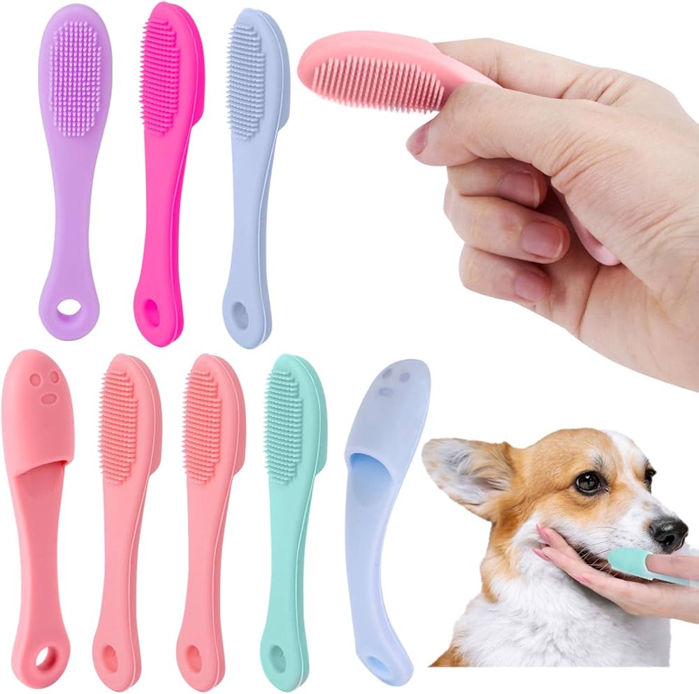 Picture of Pet Finger Brush Easy-to-use Pet Dental Care Tool Long Handle Silicone Brush for Dogs Cats Soft Toothbrush