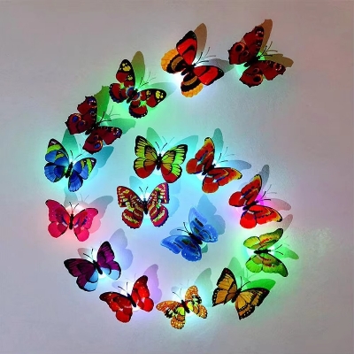 Picture of 1 Pcs Glowing Butterfly 3D Wall Sticker Night Light For Wedding Decoration Magnet Butterflies Fridge Decals Home Room Decor-Multicolor
