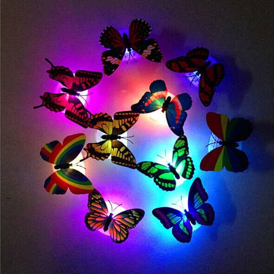 Picture of 1 Pcs Glowing Butterfly 3D Wall Sticker Night Light For Wedding Decoration Magnet Butterflies Fridge Decals Home Room Decor-Multicolor