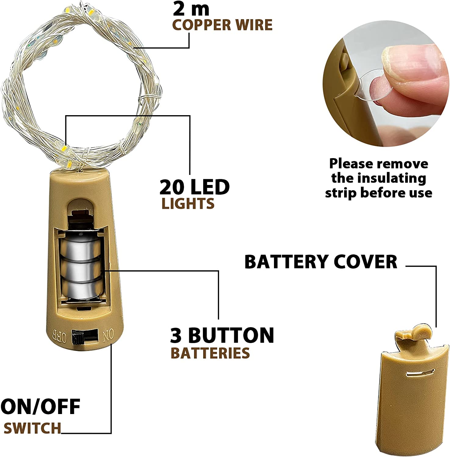 Picture of Battery Operated Starry Lights Bottle Cork Lights Mini Fairy String Lights Copper Wire-Gold
