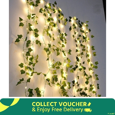Picture of 15 Feet Magical Ambiance Artificial Vine Fairy Lights: Flower Green Leaf Design-Gold