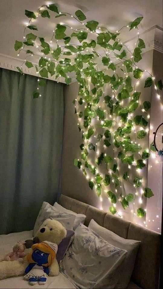 Picture of 15 Feet Magical Ambiance Artificial Vine Fairy Lights: Flower Green Leaf Design-Gold