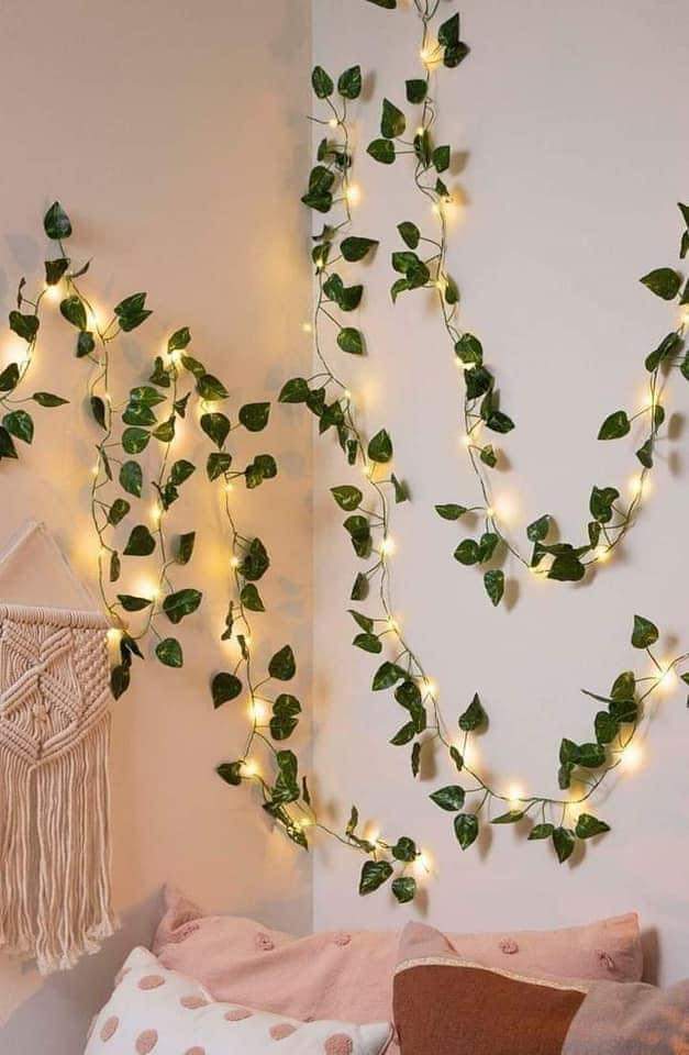 Picture of 15 Feet Magical Ambiance Artificial Vine Fairy Lights: Flower Green Leaf Design-Gold