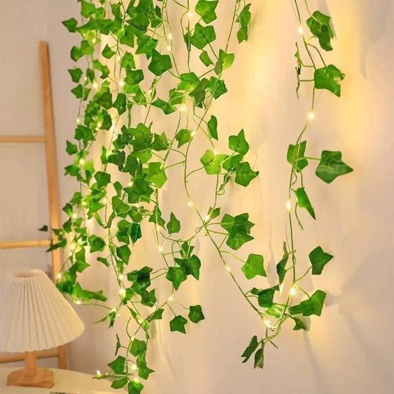Picture of 15 Feet Magical Ambiance Artificial Vine Fairy Lights: Flower Green Leaf Design-Gold