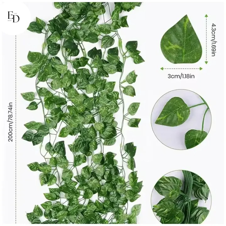 Picture of Artificial Hanging Leaf Vines Plant - 7 feet for Indoor and Outdoor Decoration-Green