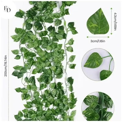 Picture of Artificial Hanging Leaf Vines Plant - 7 feet for Indoor and Outdoor Decoration-Green