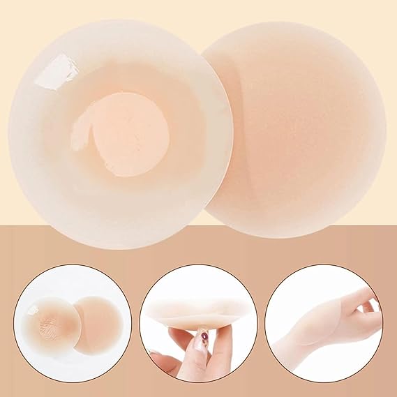 Picture of 1Piar Reusable Push up Invisible Women Nipple Cover Strapless Bra Silicone Nipple Sticker for Bikini Breast Retails - Neutral