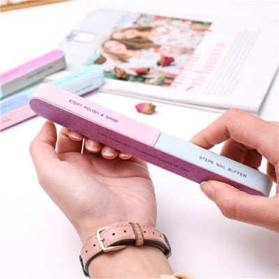 Picture of 2 pcs Nail Polishing Tools 6 Sided Long Straight Round Nail Buffer Sanding File for DIY Beauty