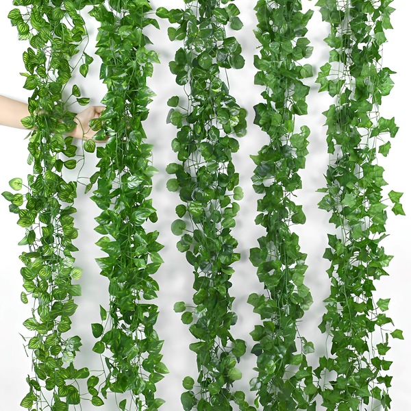 Picture of Artificial Hanging Leaf Vines Plant - 7 feet for Indoor and Outdoor Decoration-Green