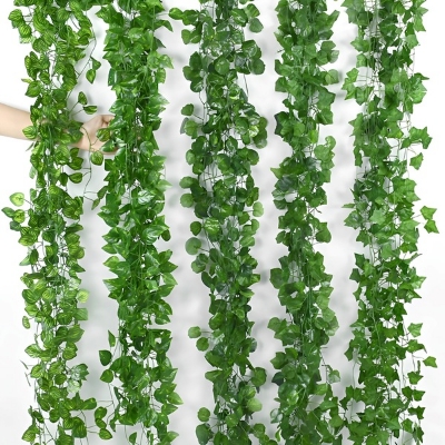 Picture of Artificial Hanging Leaf Vines Plant - 7 feet for Indoor and Outdoor Decoration-Green