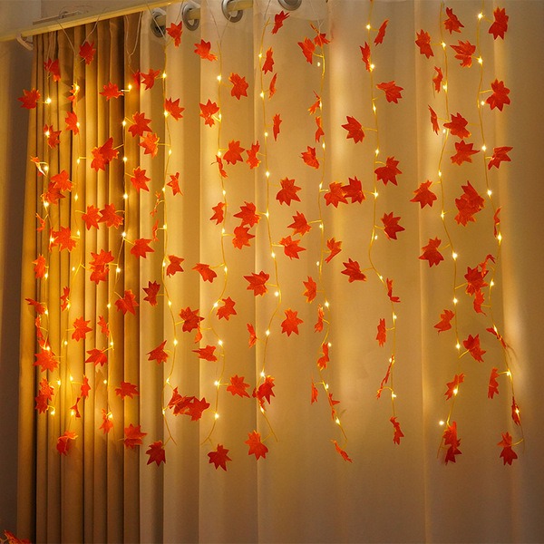 Picture of 15 Feet Magical Ambiance Artificial Vine Fairy Lights: Flower orange  Leaf Design-Gold