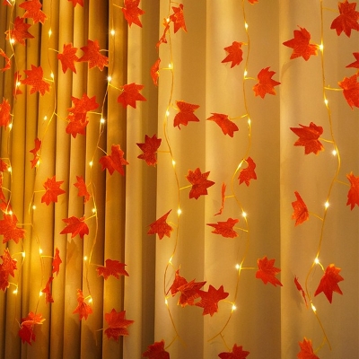 Picture of 15 Feet Magical Ambiance Artificial Vine Fairy Lights: Flower orange  Leaf Design-Gold