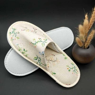 Picture of Striped Cloth Bottom Couples Warm Slippers Non Slipping Shoes for Men or Women - White