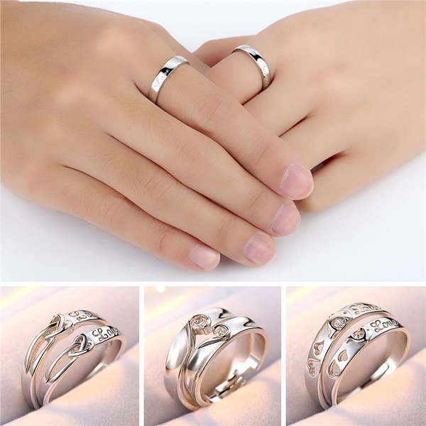 Picture of Diamond Design Couple Ring | Matching Ring for Men & Women - Silver