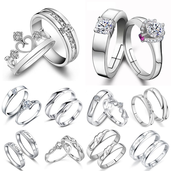 Picture of Diamond Design Couple Ring | Matching Ring for Men & Women - Silver