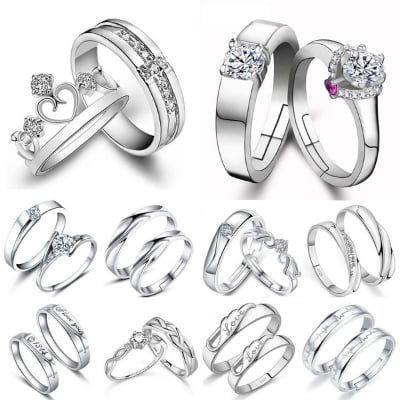 Picture of Diamond Design Couple Ring | Matching Ring for Men & Women - Silver