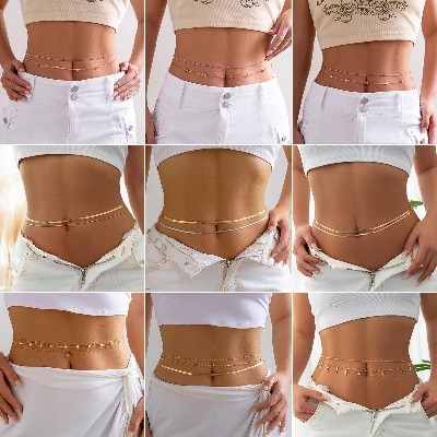 Picture of Women Stylish Waist Chain Belly Chain – Gold Color Body Jewelry -  Golden