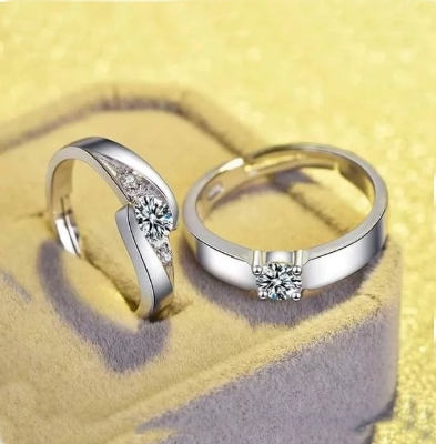 Picture of Diamond Design Couple Ring Set | Anniversary Gift | 1 Pair - Silver